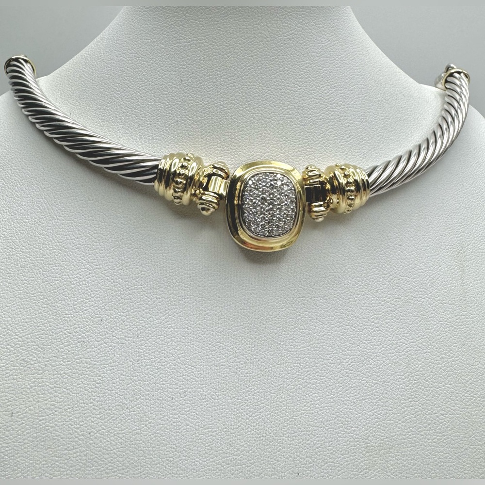 David Yurman Albion Statement Cable Necklace With Diamonds and 18k Gold - Picture 2 of 10